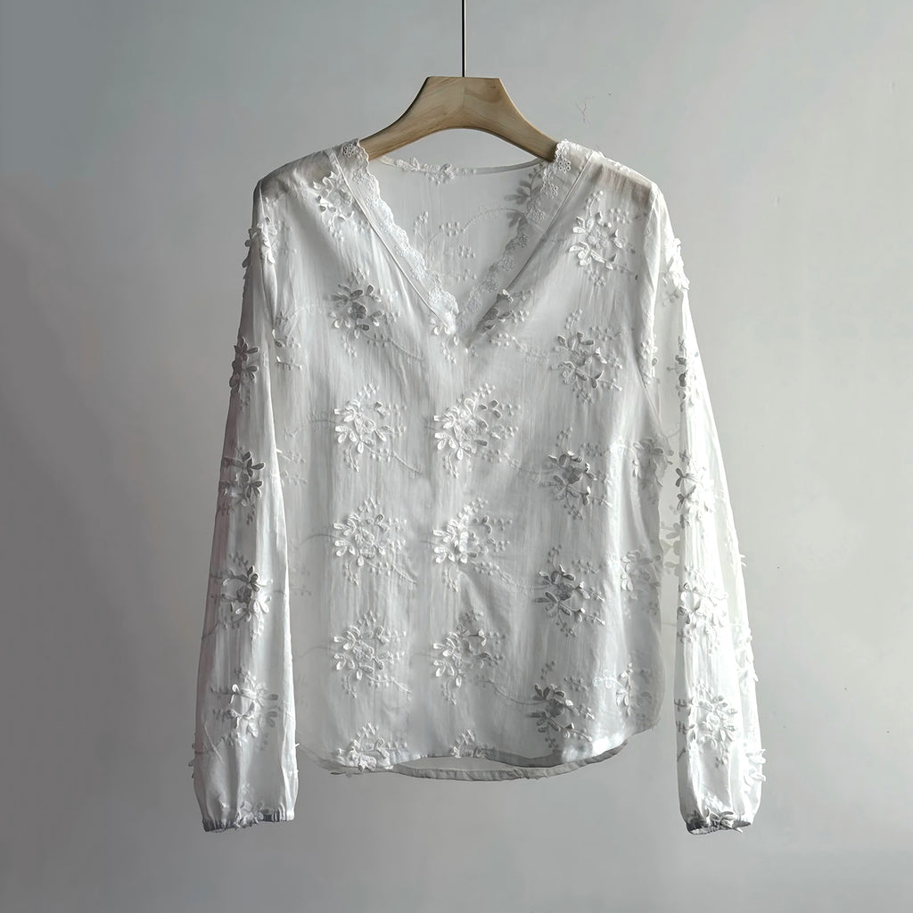 Vintage Floral Lace Embroidered Flowy Linen Tunic