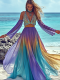 Summer vacation fashion elegant contrast color dress d7f1