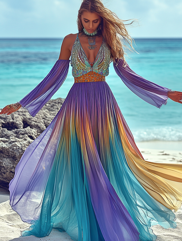 Summer vacation fashion elegant contrast color dress d7f1