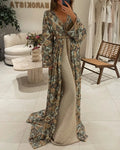 Women's V-neck slit sequined Dress