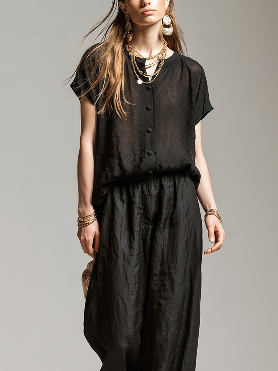 Relaxed Black Textured Two Piece Set