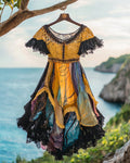 Summer Holiday Ruffle Lace Contrast Mini Dress dd87