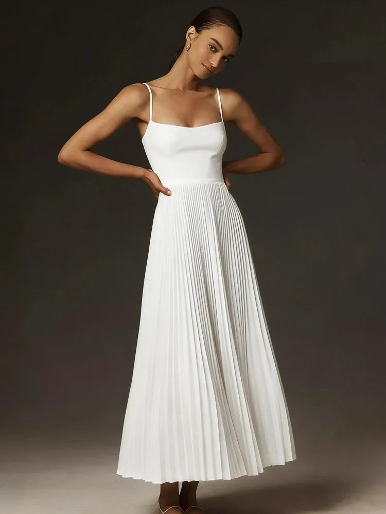 Bustier Pleated Tulle Fit & Flare Midi Dress