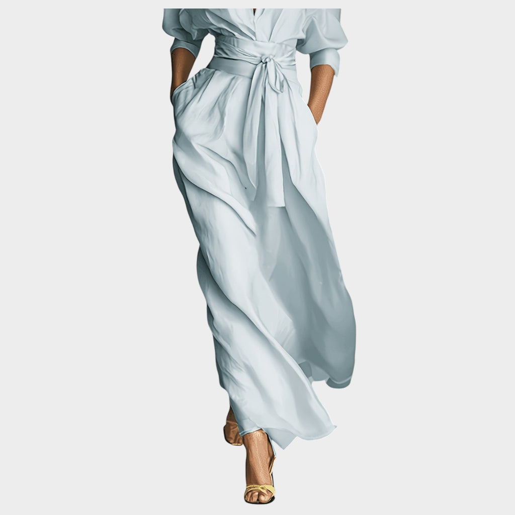 Belted Flowing Maxi Shirt Dress