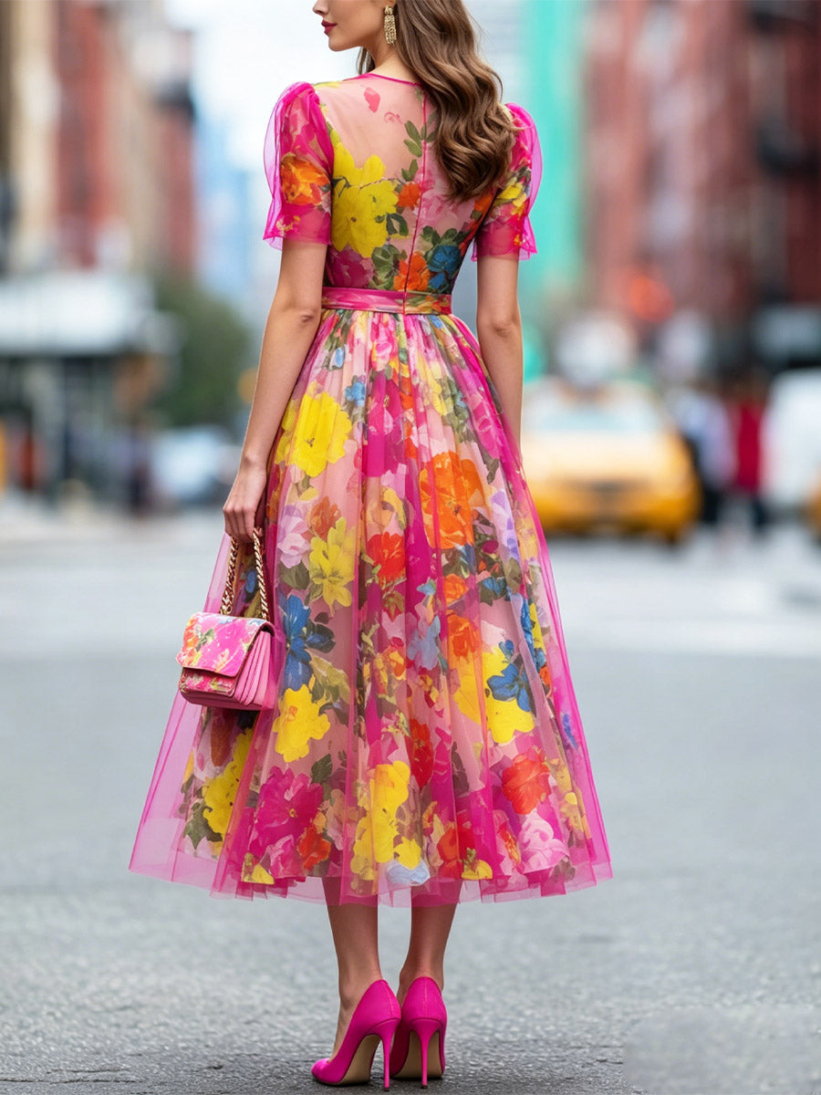 Women's Fashion Floral Art Print Casual Stylish Short Sleeve Comfortable Dress