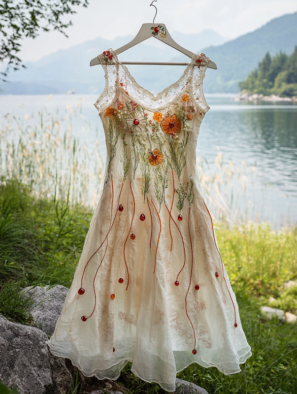 Summer Vacation Ruffle Lace Contrast Color Dress e696