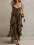 Ruffled Spaghetti-strap Midi Dress