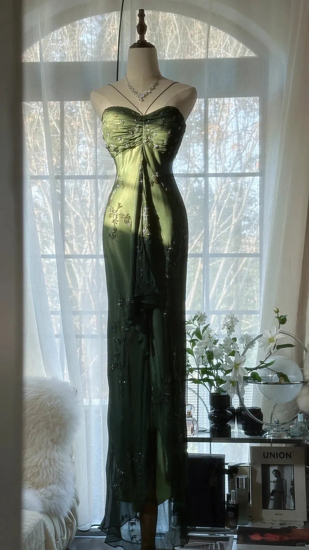 Vintage Green Evening Dresses, Sleeveless Long Party Gowns  25513