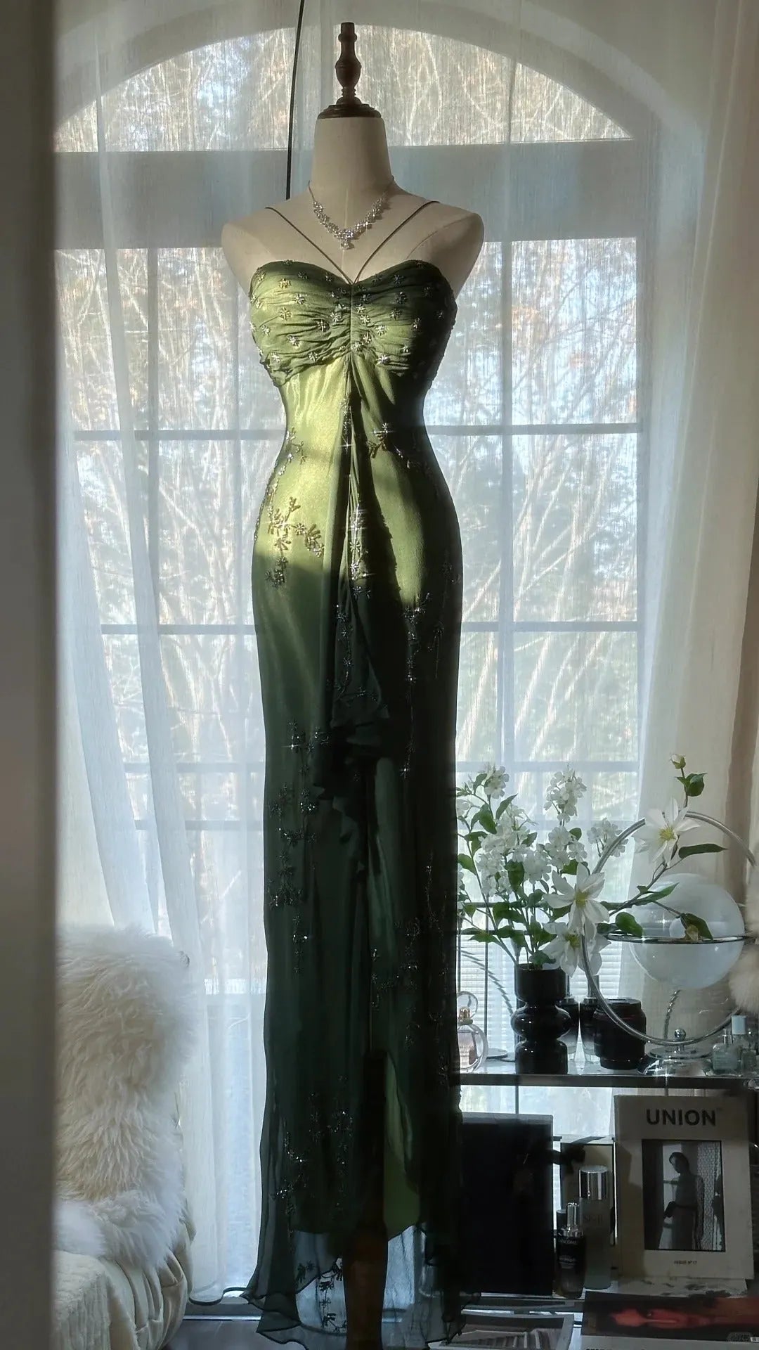 Vintage Green Evening Dresses, Sleeveless Long Party Gowns  25513