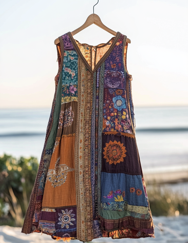 Vintage Summer Print Patchwork Dress ac94