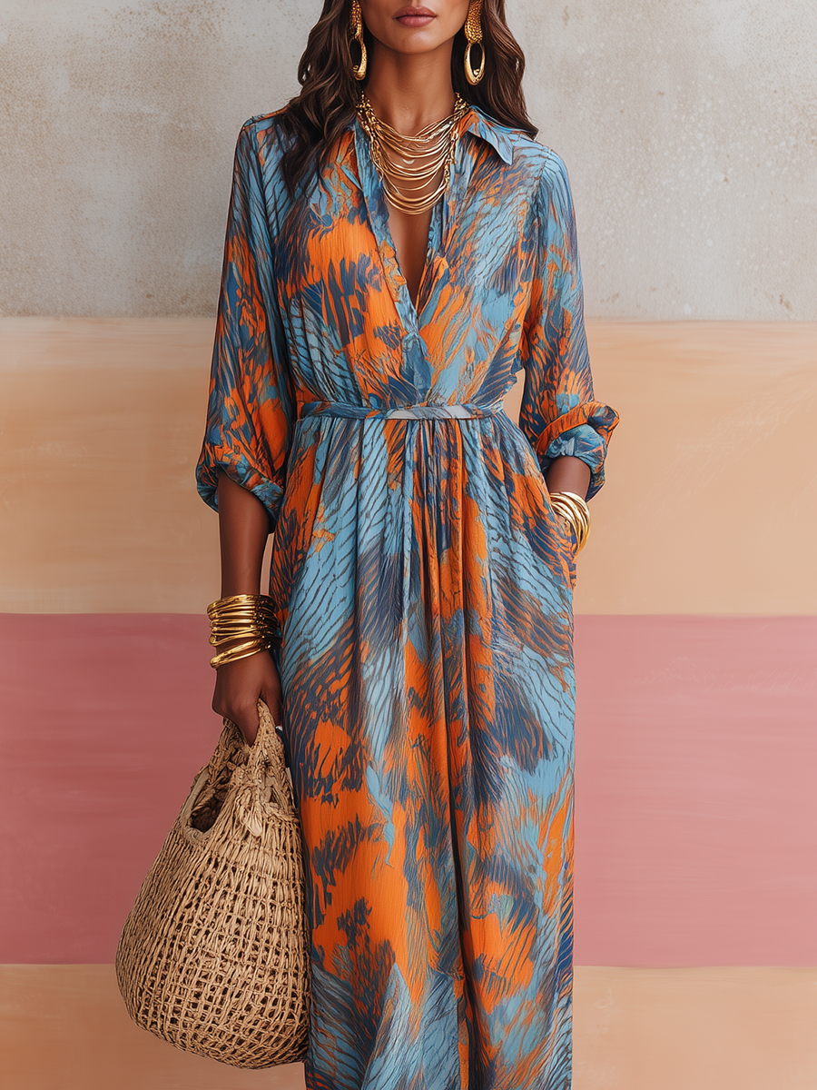 Vintage-Style Art Print — Bold Bohemian Look  Maxi Dress