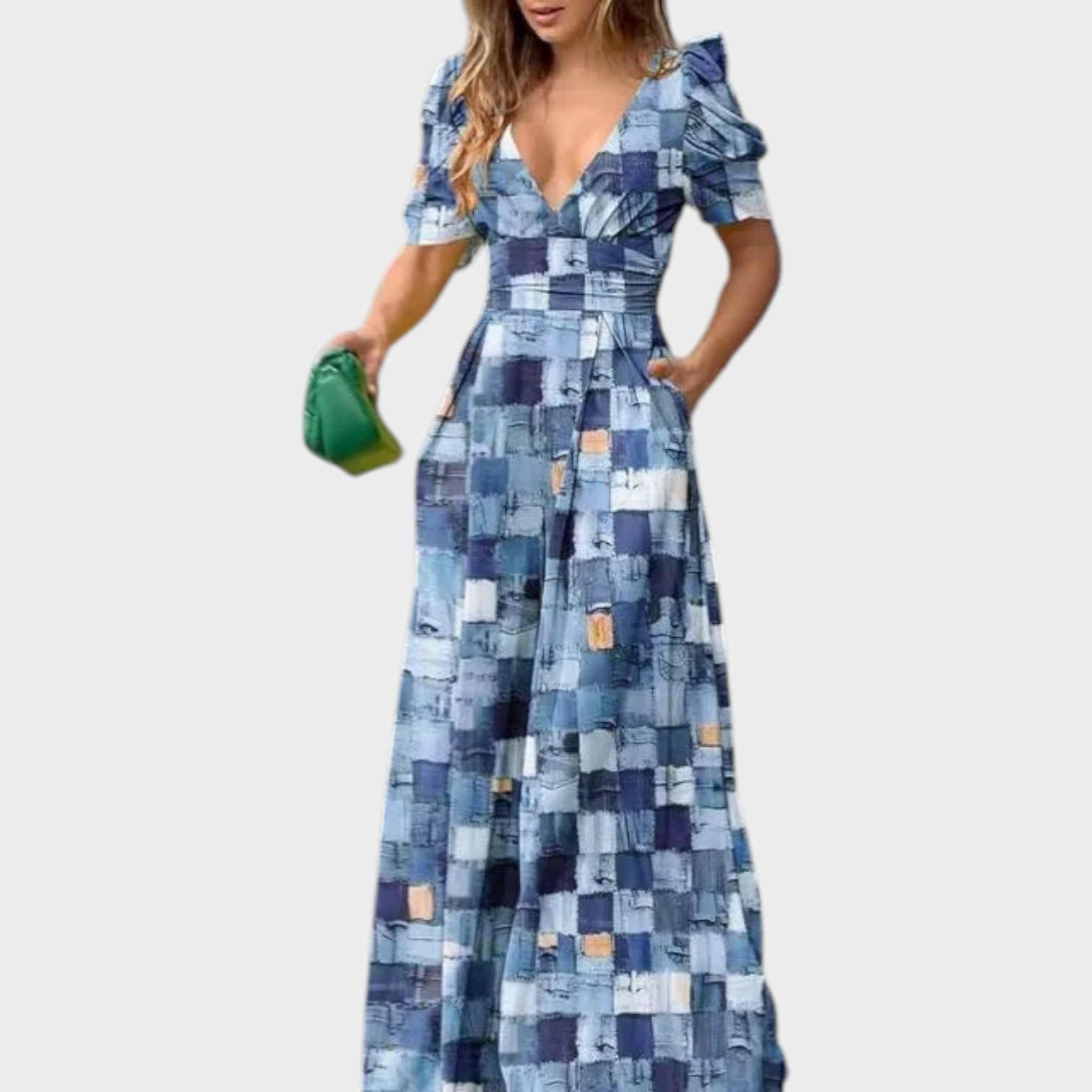 Abstract Print V-Neck Maxi Dress