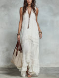 Graceful Ivory Lace Panel Maxi Dress