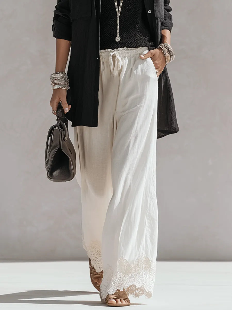 Bohemian Cotton Linen Lace Patchwork Three-piece Set