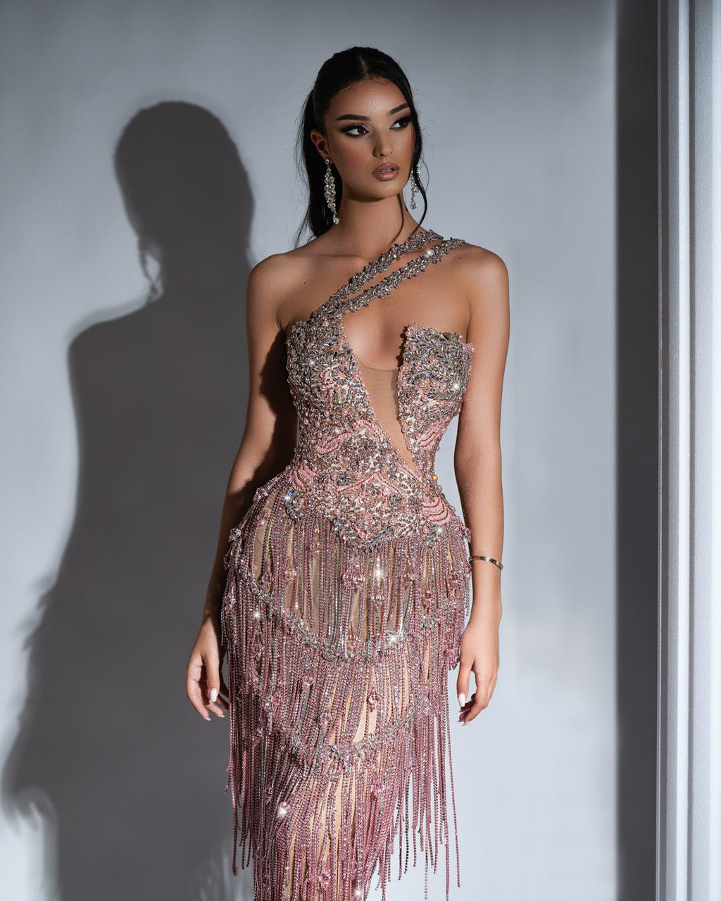 Andrée Light Pink Dress with Tassels and Crystals