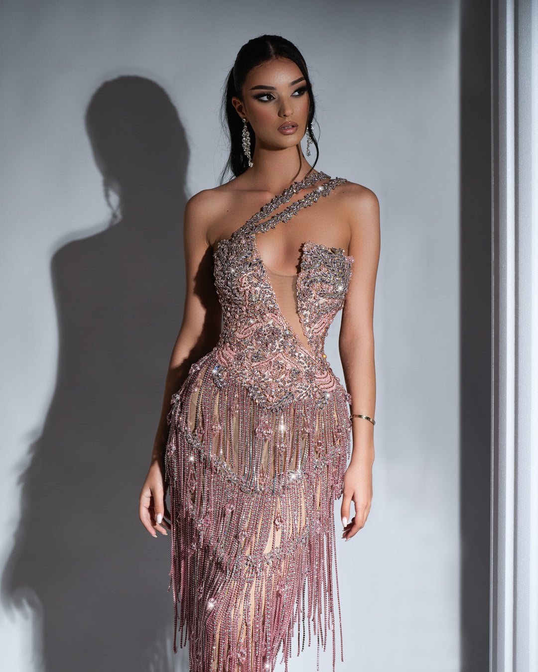 Andrée Light Pink Dress with Tassels and Crystals