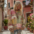 Women's Retro Bohemian Floral And Rose Comfortable Crew Neck Sweatshirt