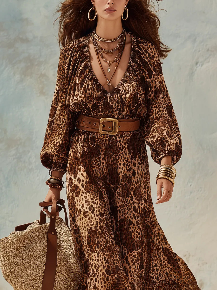 Bohemian Leopard Print Maxi Dress