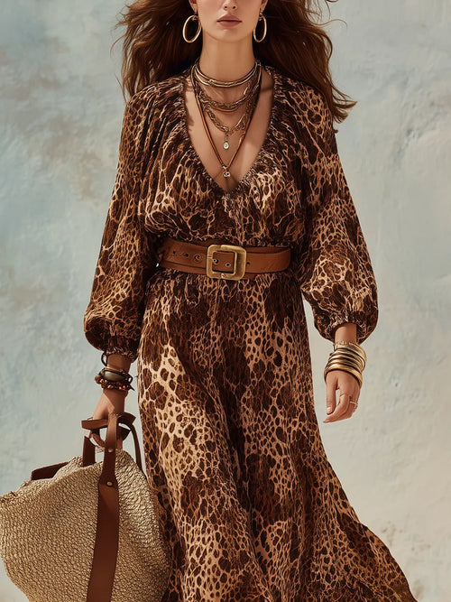 Bohemian Leopard Print Maxi Dress