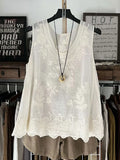 Women's  Vintage Lace Sleeveless Cotton and Linen Vest Top