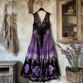 Bohemian Lavender Embroidery Patchwork Art Sleeveless  Cozy Linen Maxi Dress