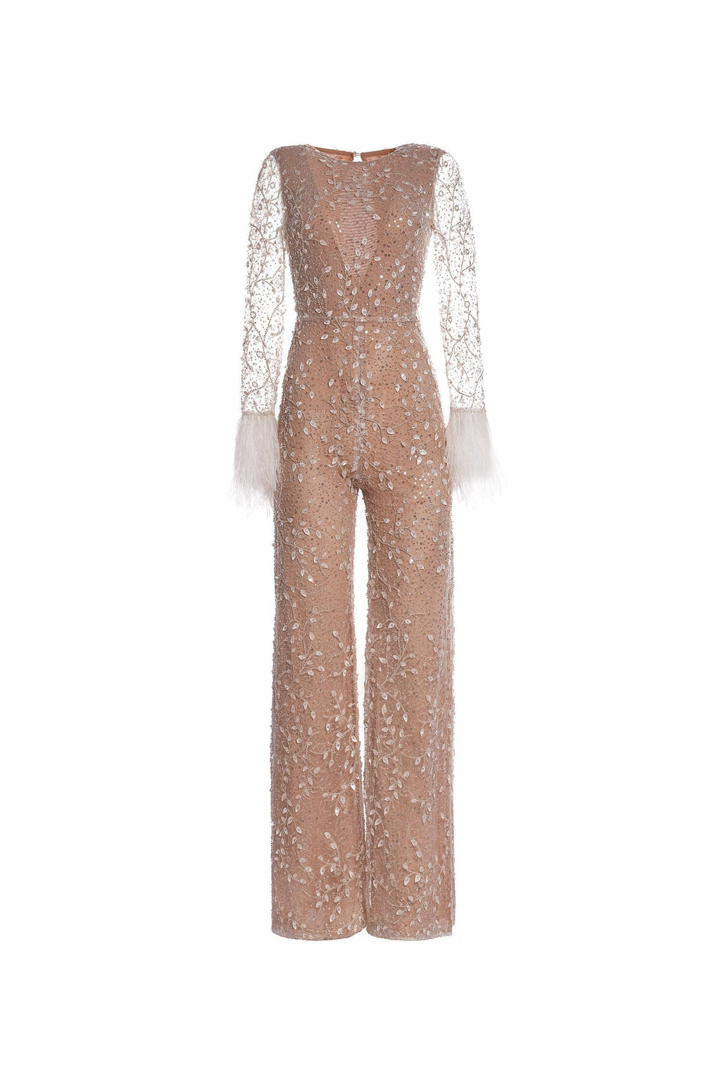 Costa Feather Trims Flared Pants Jumpsuit