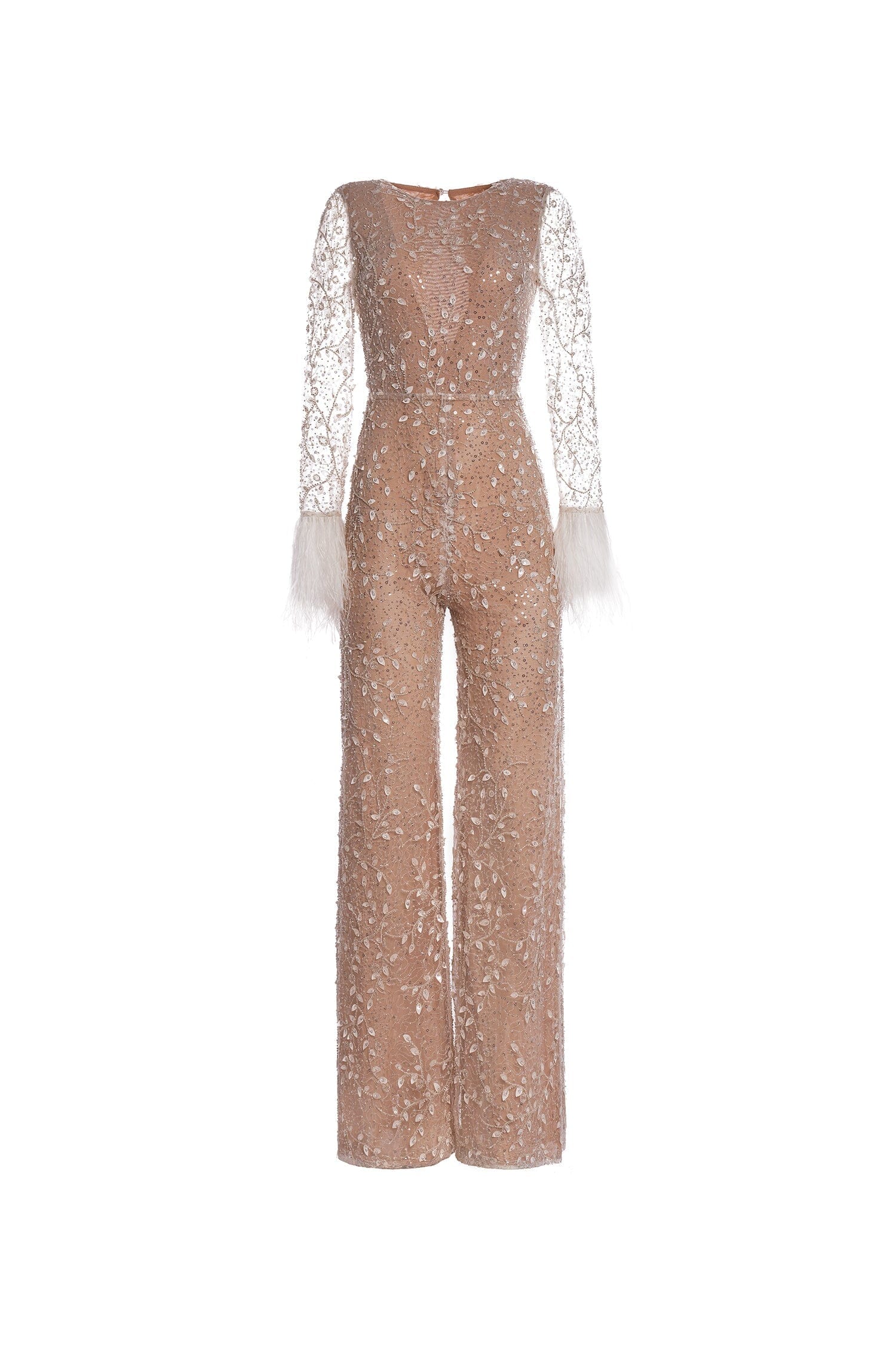 Costa Feather Trims Flared Pants Jumpsuit