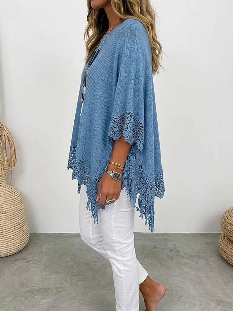 Women's Casual Hollow Lace Decorative Knit Pullover