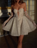 White Strapless Beaded Mini Dress