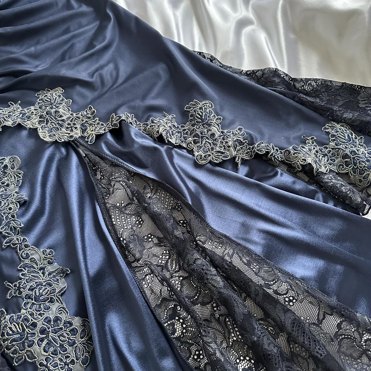 Blue gorgeous exquisite applique lace spaetti straps long satin prom dress evening dress party dress