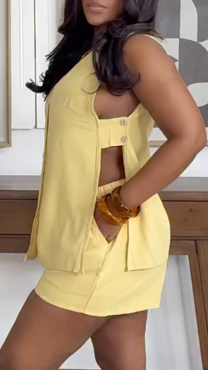 Women's V-neck Basic Loose Fit Vest And Shorts Set