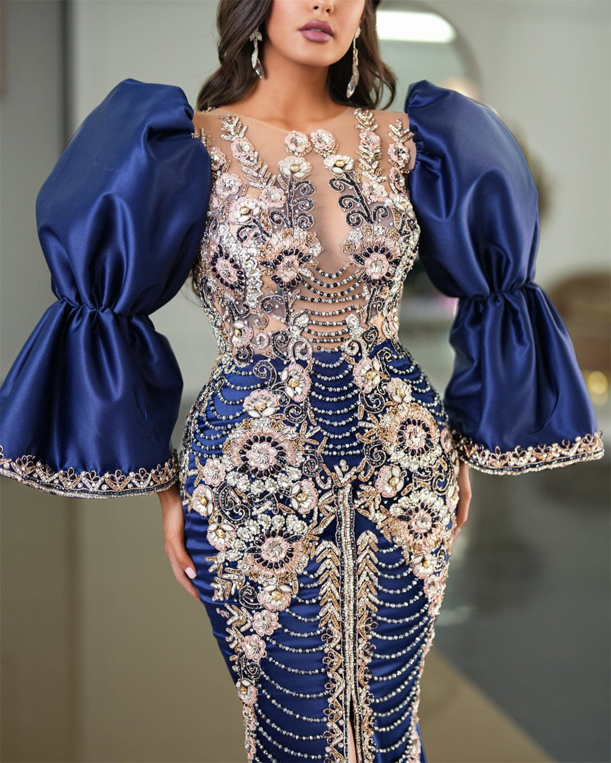 Women's Bell Sleeve Embroidered Evening Dress