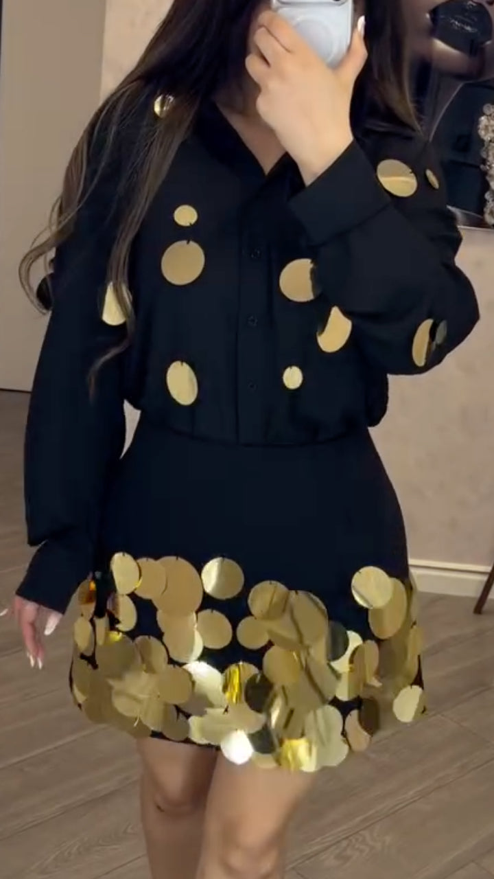 Sequin Print Shirt & Skirt Co-Ord Set