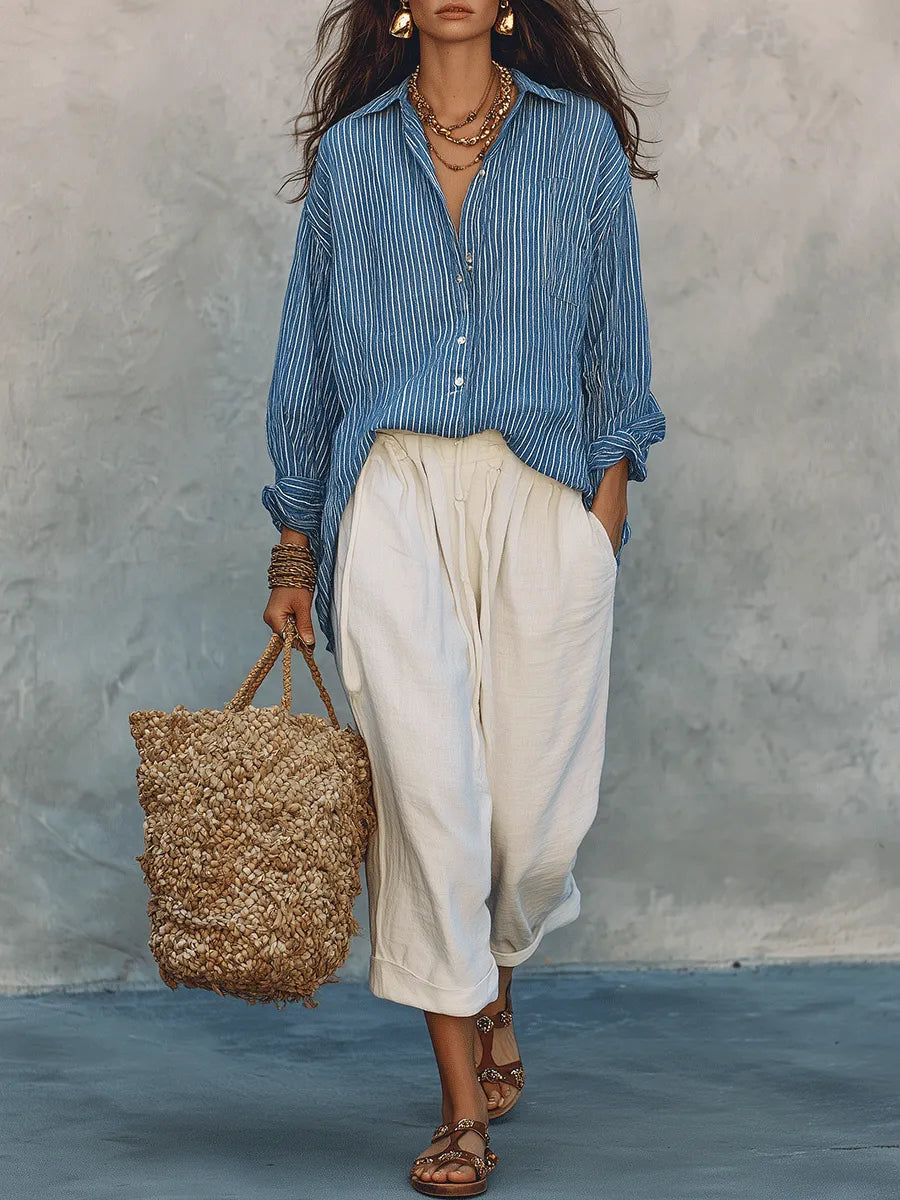 Bohemian Blue Stripe Airy Shirt