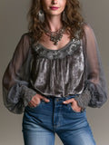 Romantic Vintage Sheer Sleeve Velvet Top