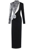 Long Sleeve Animal Print Floral Maxi Dress Black