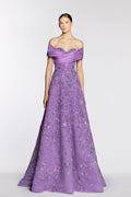 Draped bodice fully embroidered dress