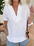 Minimalist & Cozy V-neck Cotton-linen Blouse