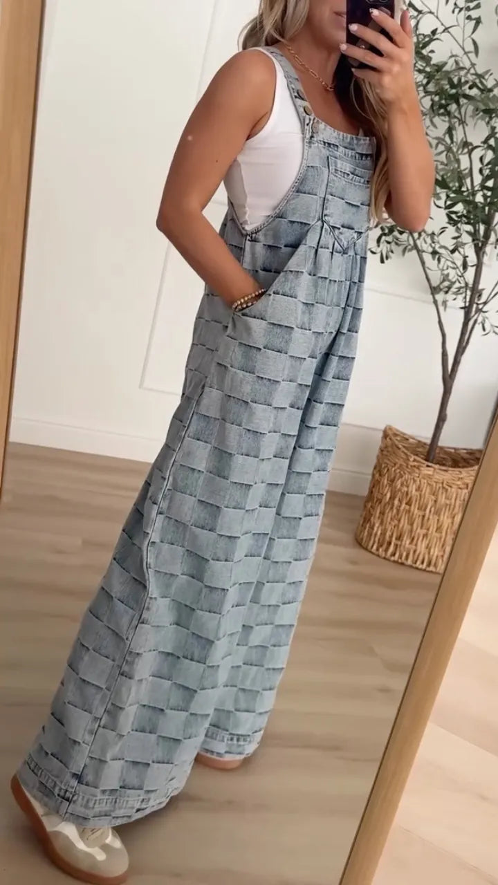 Women's Plaid-Print Casual Denim Overalls