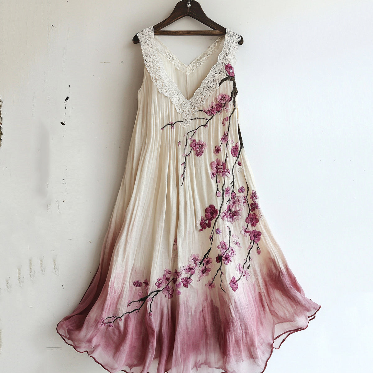 Vintage Cherry Blossom Floral Lace Gradient Art Comfy Tank Dress df3f