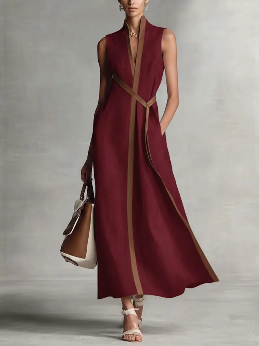 Women's Stand-up Collar Sleeveless Casual Loose Cotton And Linen Dress