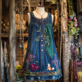 Vintage Respect The Locals Fox Embroidery Denim Dress