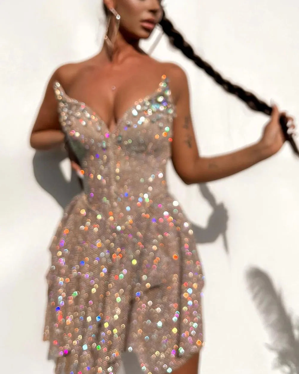 Crystal-Embellished Rhinestone Mini Dress