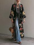 Boho Luxe Belted Velvet Floral Duster Cardigan
