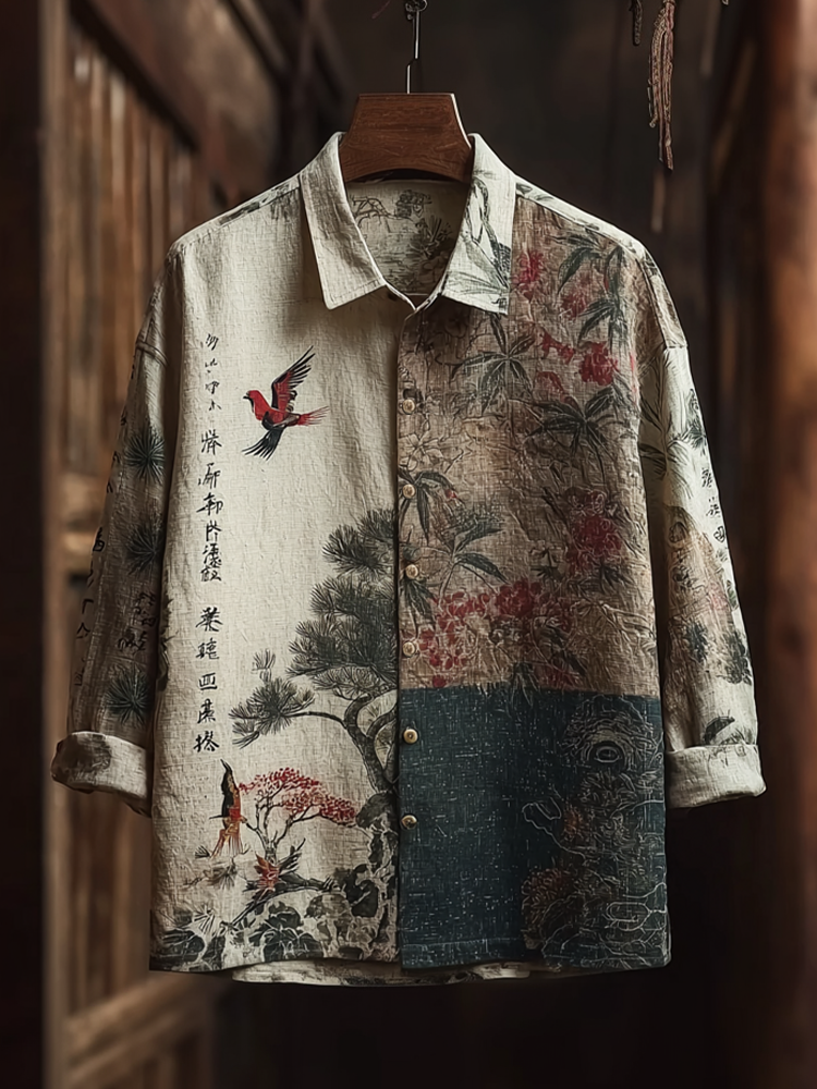 Japanese Art Retro Style Casual Cotton And Linen Long-sleeve Shirt