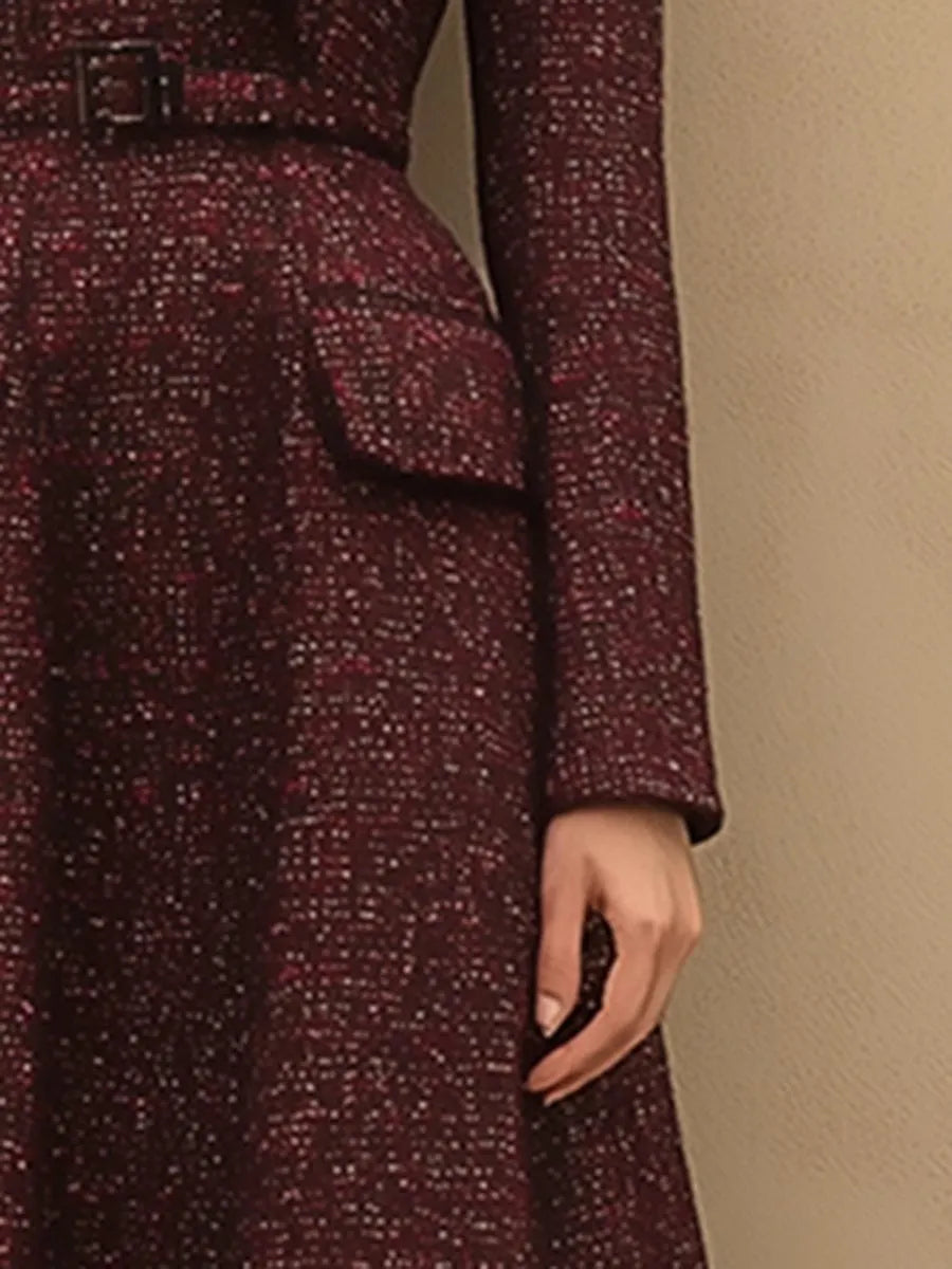 [24-hour shipping out]Vintage Elegant Ankola Red Tweed Lapel Dress
