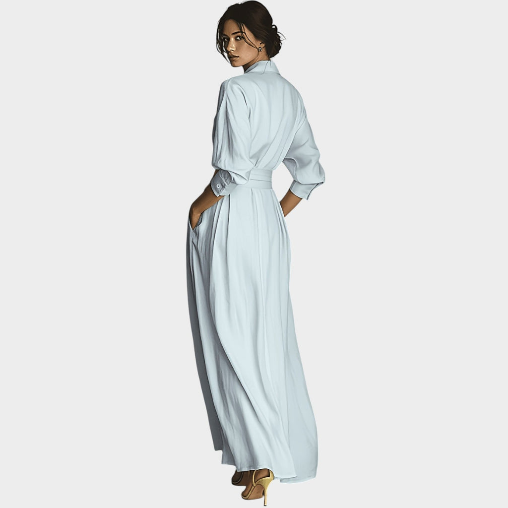 Belted Flowing Maxi Shirt Dress