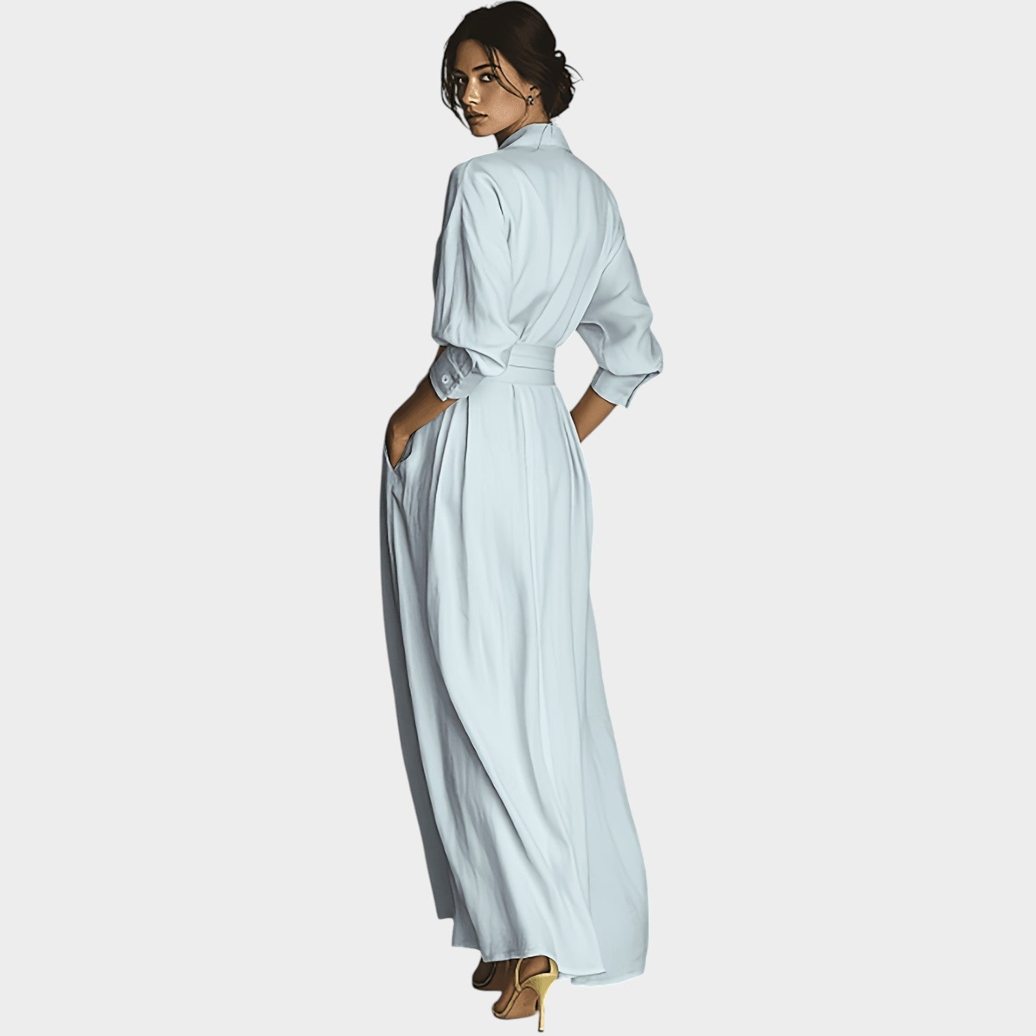 Belted Flowing Maxi Shirt Dress