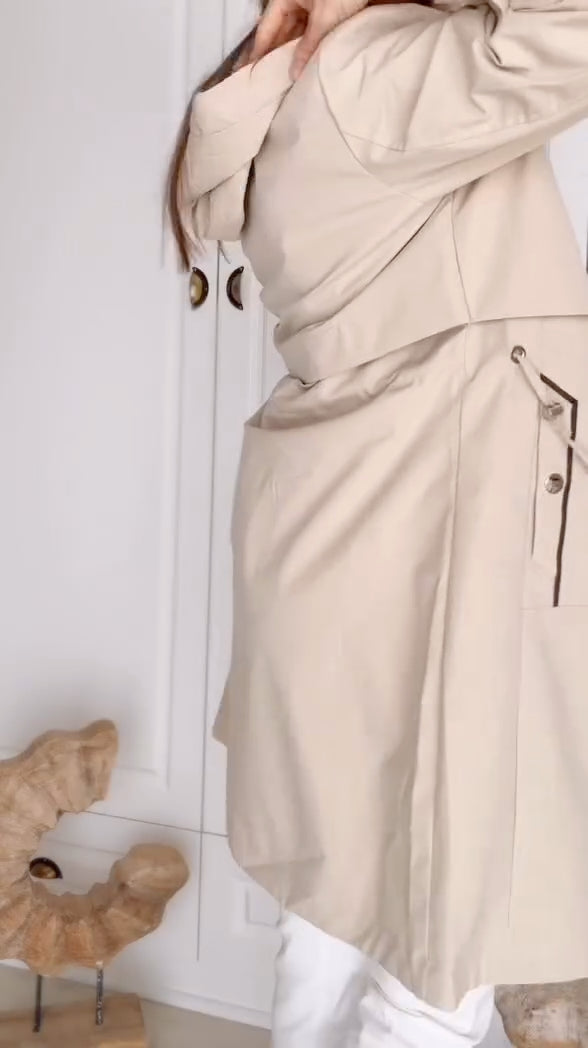 Khaki Hooded Waist-Tied Trench Coat