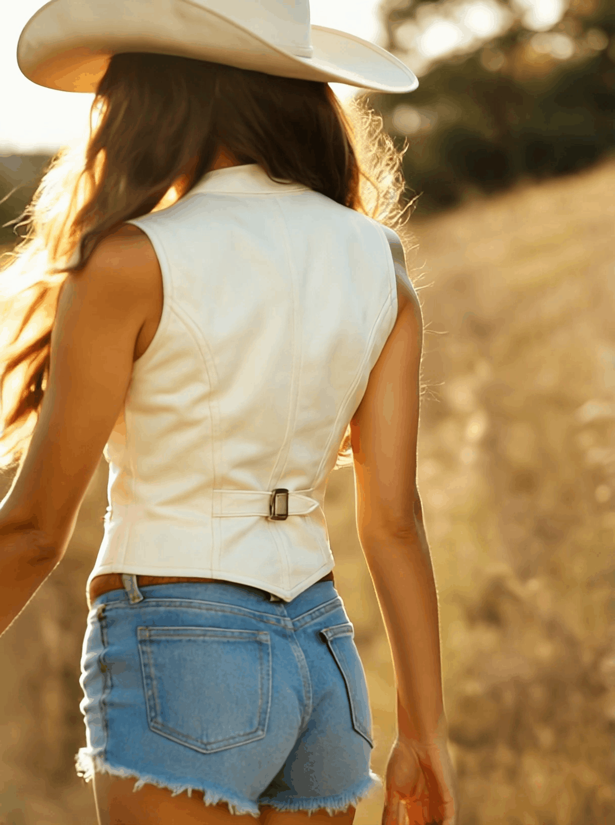 [24-hour shipping out]Premium Western Style Gold Button White Suede Vest